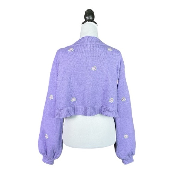 Dolls Kill Sugar Thrills Purple Floral Embroidered Cropped Cardigan Sweater 3X - Picture 4 of 8